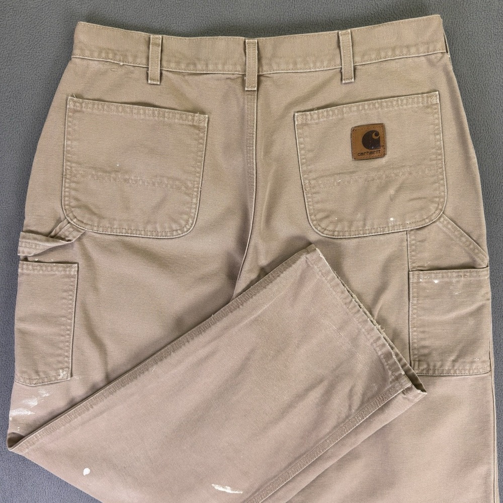 Carhartt Pants 36x32 Beige Carpenter Washed Duck Dungaree Distressed Paint B11